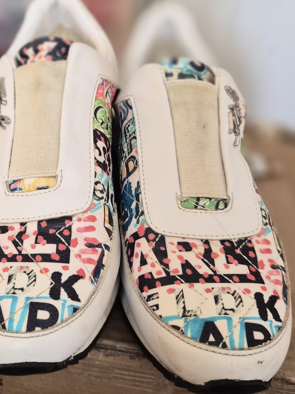 Karl Lagerfeld White Multicolor Graphic Slip-On Sneakers